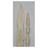 2pc Antique Carved Bone Letter Openers