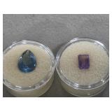 Aqua Blue Glass Stone & Amethyst Gem