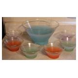 West Virginia Frosted Colored Glass Salad Bowl Set