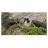 2 Black Concrete Curved Benches w/ Birdbath