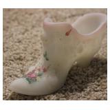 Fenton Art Glass Opal Satin Victorian Shoe