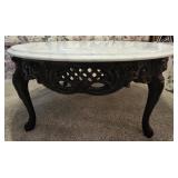 Hand Carved Wood Italy Marble Top Center Table