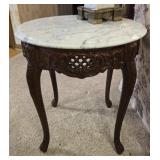Hand Carved Wood Italy Made Marble Top Side Table