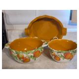 3pc Temp-tations Peach Mixing Bowls & Pie Dish