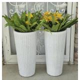 2 Tall White Wicker Planters