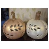 2 Decorative Ceramic Candle Lantern Pumpkins
