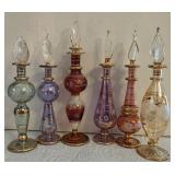 6 Hand Blown Egyptian Glass Perfume Bottles