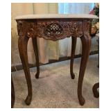 Hand Carved Wood Italy Made Marble Top Side Table