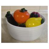 Milk Glass Mixing Bowl Full of Vibrant Glass Fruit