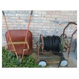 Metal Wheelbarrow & Garden Hose Reel Cart