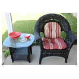 Black Wicker Arm Chair & Side Table w/ Bowls