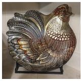 Embossed Glass Rooster Serving Platter w/ Stand