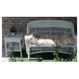 White Wicker Patio Couch w/ Side Table