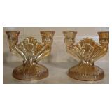 Jeannette Glass I&H Carnival 2 Arm Candle Holders