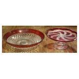 Indiana Cranberry Glass Bowl & Cake Stand