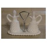 Fenton Hobnail Milk Glass Oil & Vinegar Cruet Set