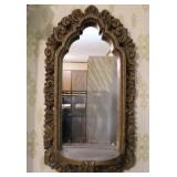 Ornate Arched-Top Wood Scrollwork Wall Mirror