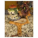 Olive Plates, Canister, Cutting Board, & Plant