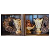 European Style Pedestal Vases & Bowl w/ 2 Wreaths