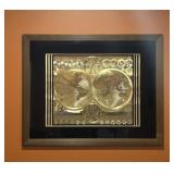 Repro Gold Foil Double Hemisphere World Map