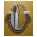 Oval Ribbed Silver Mirror & Wall Sconce Lights