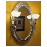 Oval Ribbed Silver Mirror & Wall Sconce Lights
