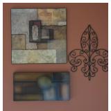 2pc Abstract Art Pictures & Metal Fleur-de-lis