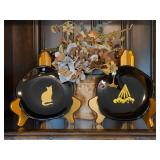 Black Phenolic Resin Cat & Parasol Plates +