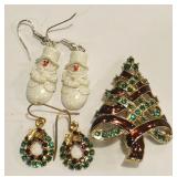 Christmas Earrings & Tree Brooch