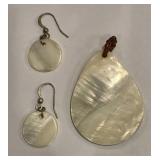 Mother of Pearl Style Pendant & Earrings