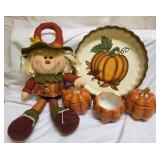 Hausenware Pumpkin Dish & Pumpkins w/ Scarecrow