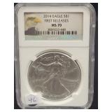 2014 SILVER EAGLE - FIRST RELEASE - NGC: MS70