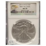 2014 SILVER EAGLE - FIRST RELEASE - NGC: MS70