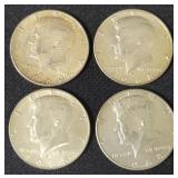 (4) SILVER KENNEDY HALF DOLLARS: (1) 1964 90%