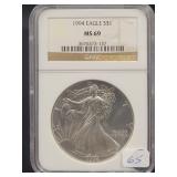 1994 SILVER EAGLE - NGC: MS69 -