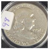 1957 FRANKLIN SILVER HALF DOLLAR -