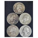 (5) SILVER WASHINGTON QUARTERS