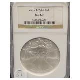 2010 SILVER EAGLE - NGC: MS 69