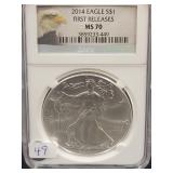 2014 SILVER EAGLE - FIRST RELEASE - NGC: MS 70