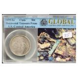 1855-So CHILE 50 CENTAVOS COIN RECOVERED TREASURE