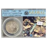 1855-So CHILE 50 CENTAVOS COIN RECOVERED TREASURE