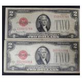 (2) SERIES 1929-G RED SEAL $2 NOTES