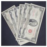 (6) SERIES 1953 RED SEAL $2 NOTES