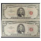 (2) SERIES 1963 RED SEAL $5 NOTES