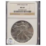 1999 SILVER EAGLE - NGC: MS69 -