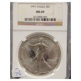 1991 SILVER EAGLE - NGC: MS69 -