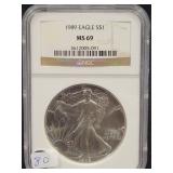 1989 SILVER EAGLE - NGC: MS69 -
