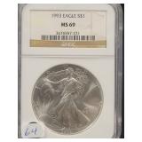 1993 SILVER EAGLE - NGC: MS69 -