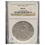 2007 SILVER EAGLE - NGC: MS 69