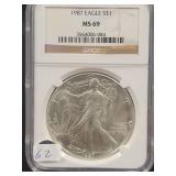1987 SILVER EAGLE - NGC: MS69 -